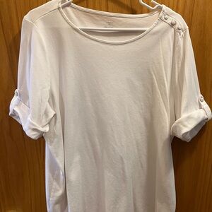 Cj banks 2X Solid White scoop neck stretch cuffed short sleeve top